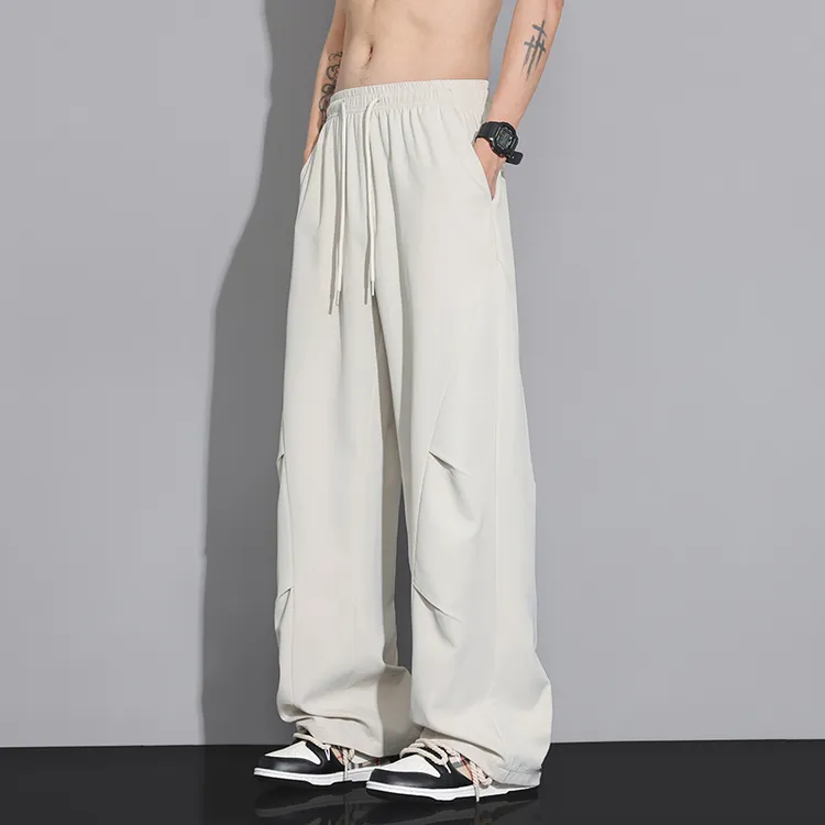 美式褶皱宽松直筒阔腿裤小个子男生显高户外工装裤运动垂感休闲裤