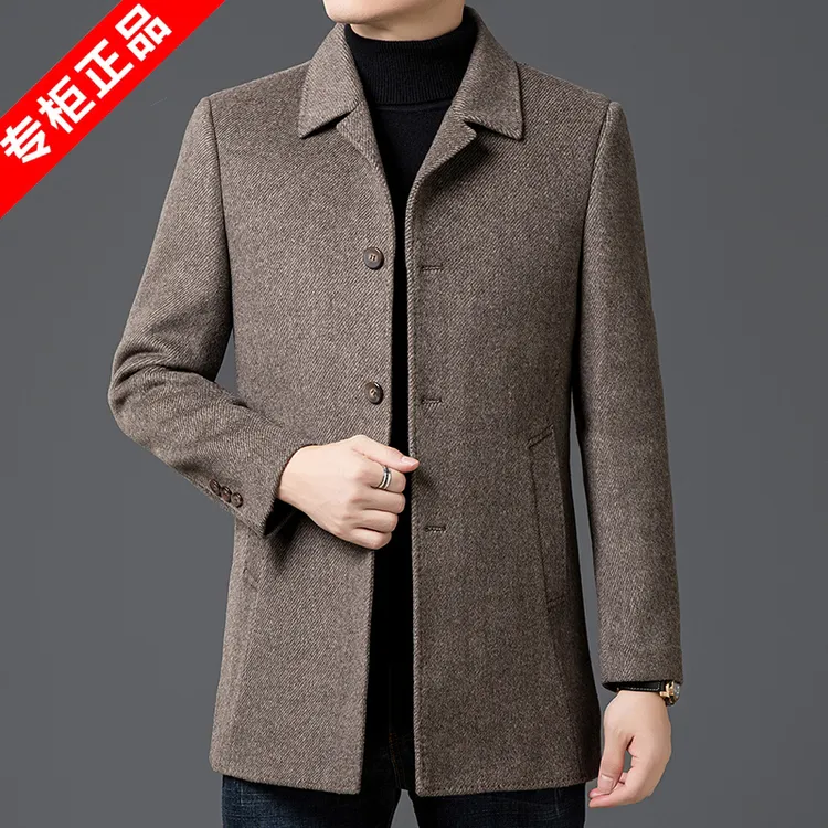 意大利专柜男士冬季双面呢大衣高端羊毛加厚外套白鹅绒内胆可脱卸