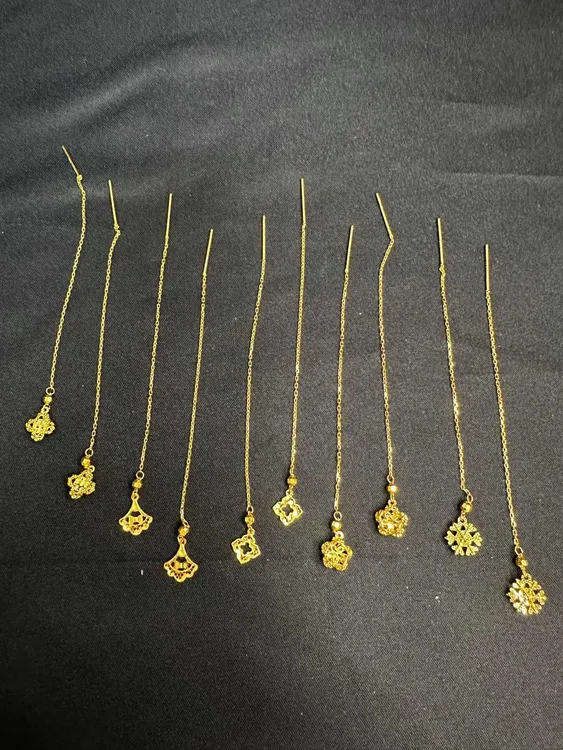 足金999 5G工艺 流苏直针黄金耳线长款气质