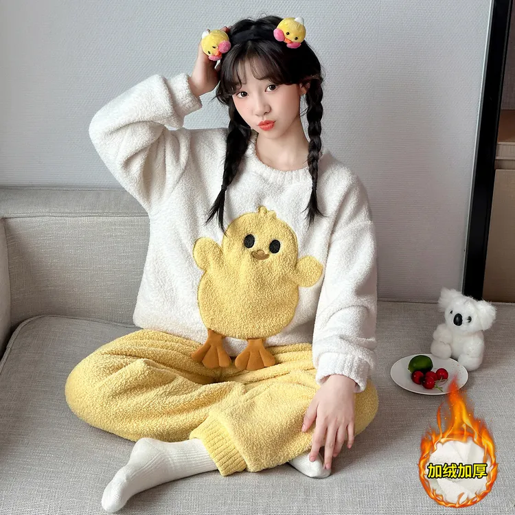 女童睡衣冬珊瑚绒2025新款儿童女孩加厚家居服大童秋冬法兰绒套装