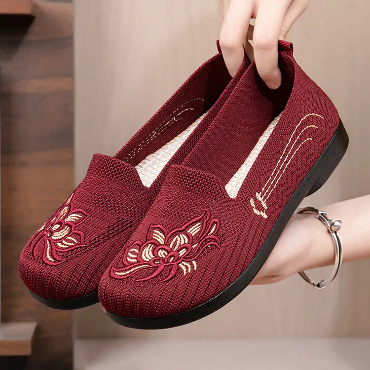 2025春季新款一脚蹬轻便舒适防滑耐磨休闲妈妈鞋奶奶鞋中老年网鞋