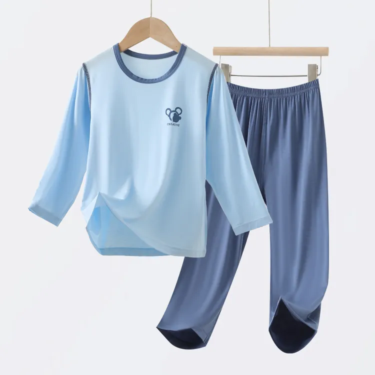儿童睡衣男孩冰丝薄款莫代尔空调服男童九分袖套装春夏女童家居服