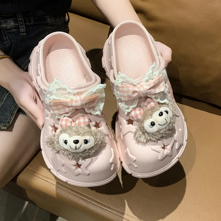 厚底蝴蝶结洞洞鞋女夏季外穿厚底增高平底防滑可爱防滑洞洞鞋女款