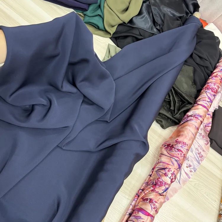 45姆米藏青色重磅桑蚕丝布料高端服装定制布料140宽