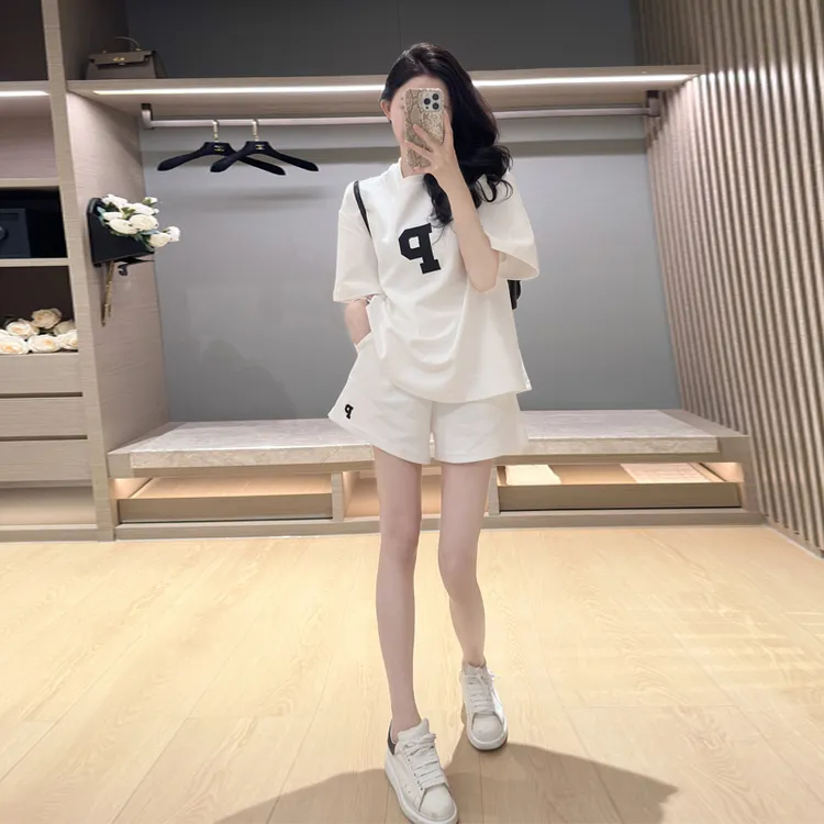【ZY】网红洋气白色休闲运动套装减龄宽松显瘦气质简约百搭T恤短裤
