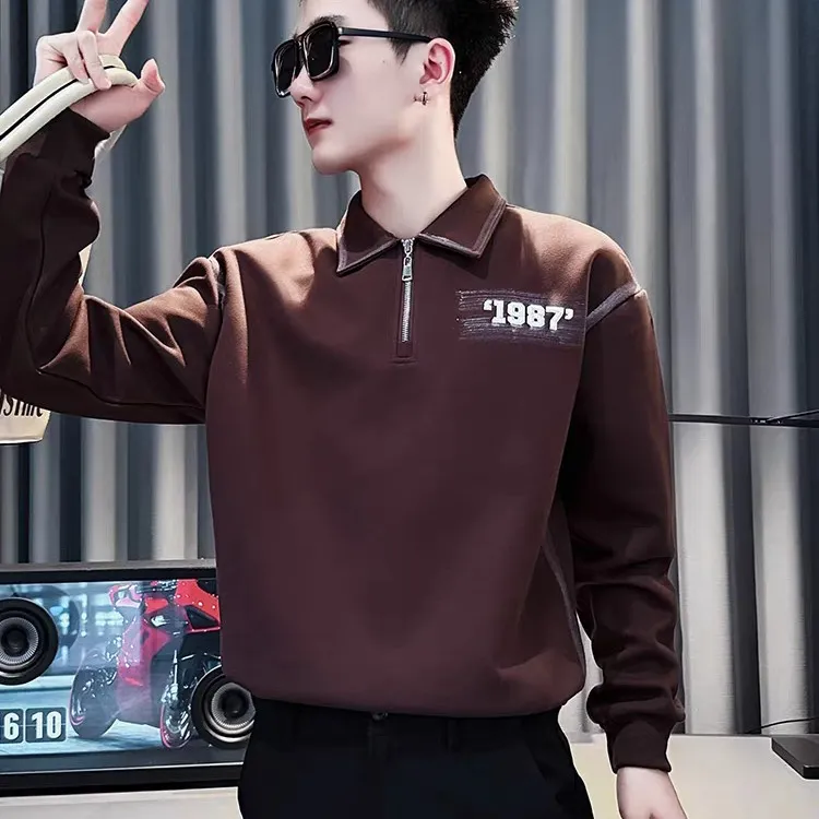 半拉链翻领卫衣男春秋季高级感刺绣上衣2026新款潮牌痞帅男装百搭