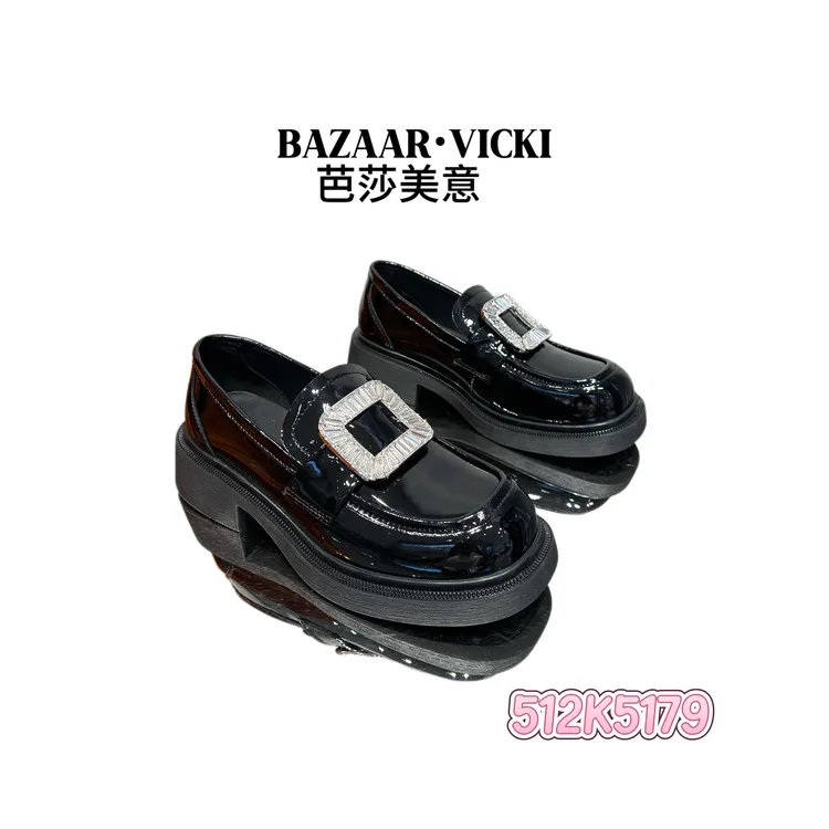BAZAAR VICKI/芭莎美意512K5179水钻青年学院风乐福鞋圆头百搭