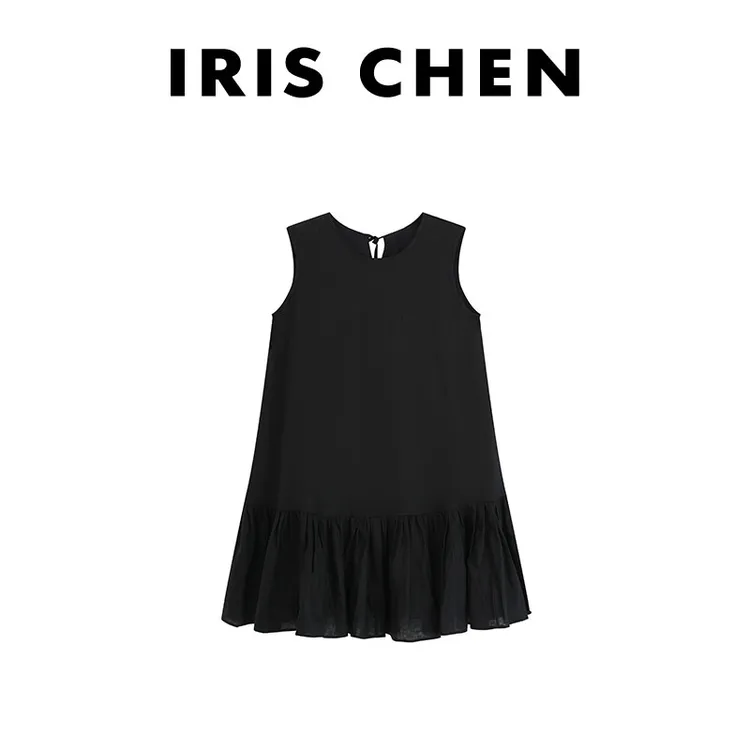 IRIS CHEN 小黑裙 夏季上新100%亚麻舒适通勤百搭连衣裙25LYQ574