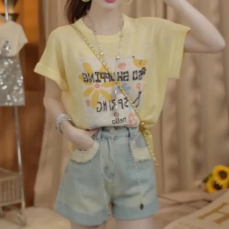 2025夏季薄款短袖T恤+链条牛仔短裤LK2503353