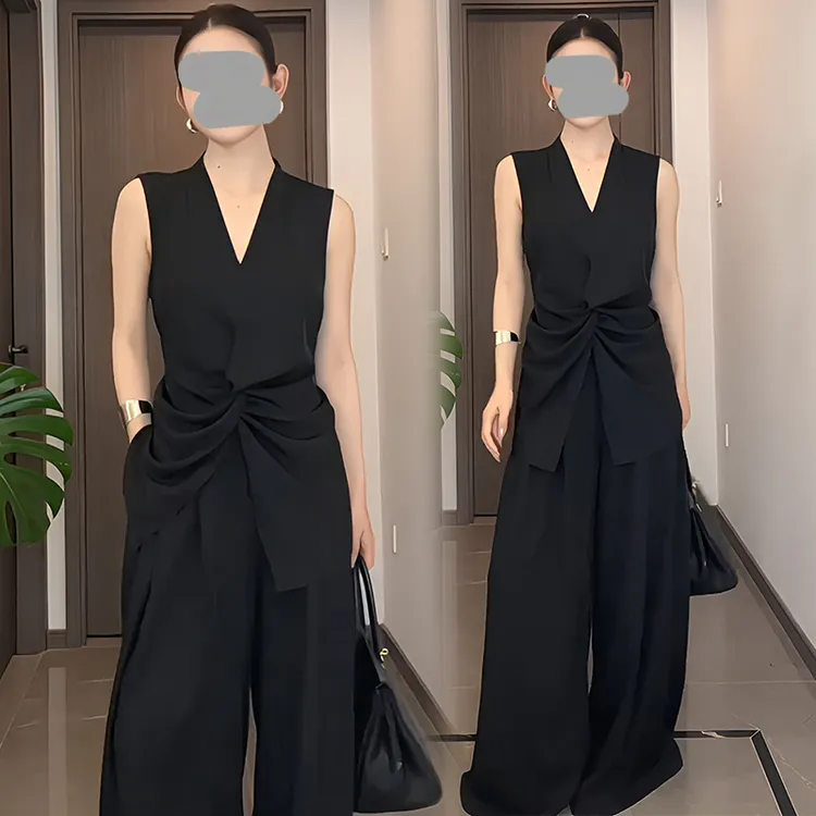 2025夏季新款通勤职场高级感老钱风贵气马甲女+阔腿休闲长裤套装