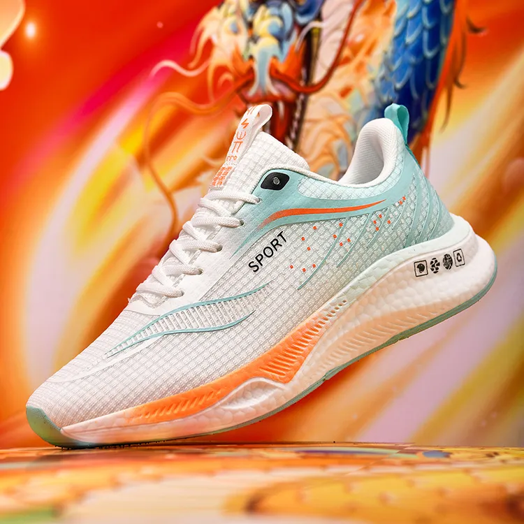 夏季超轻减震碳板跑步鞋系带减震透气夏季中式风网面鞋时尚运动鞋