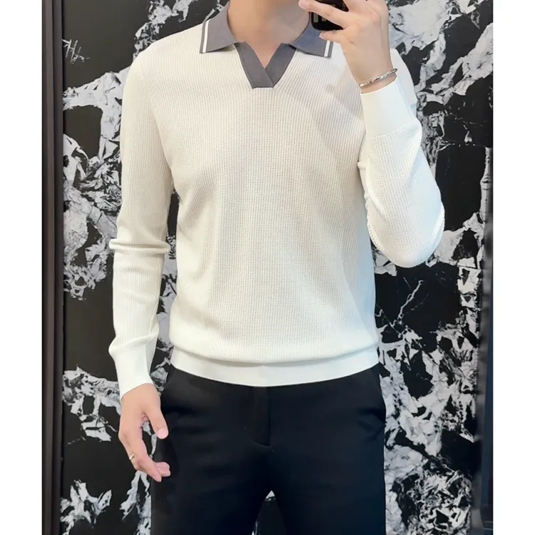 小雨男装｜7957秋冬极简·百搭时尚海鸥领拼色羊毛针织衫L