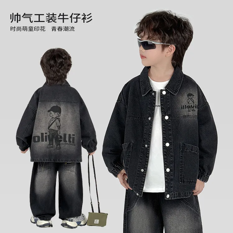 中班仔童装男童衬衫时尚帅气工装牛仔衫中大童春秋外套潮*39691