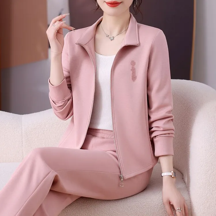 高级感时尚运动套装女春秋2025新款休闲气质洋气减龄外套翻领套装