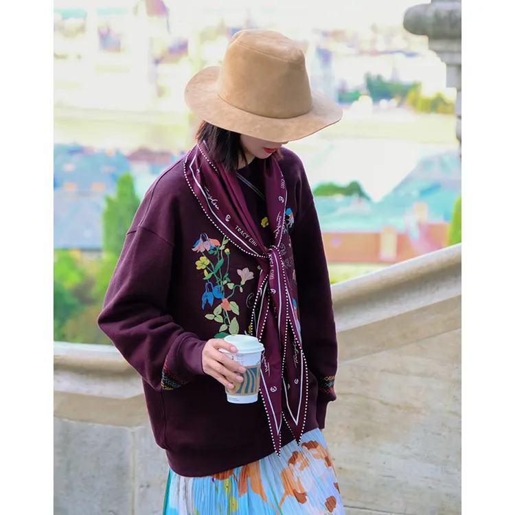 TRACYCHU蚕丝混棉重工巧克力涂鸦长卫衣百搭老钱风松弛感秋冬新品