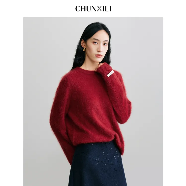 【伯爵红茶 】CHUNXILI/春熙里   红色针织加厚百搭毛衣D00M54167