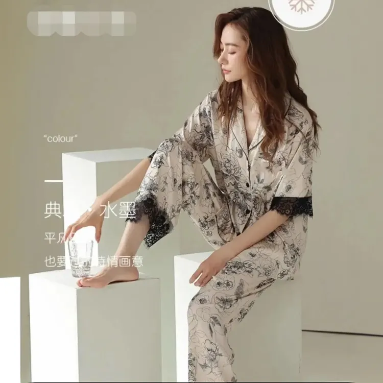 新疆包邮蔷薇花四件套冰丝夏季春秋必备舒适可外穿家居服女