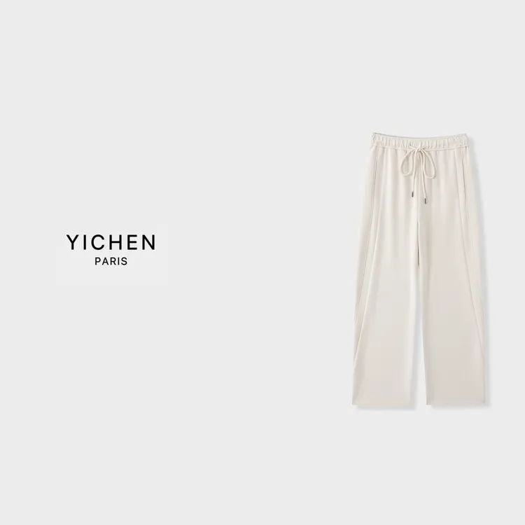 YC 奶油白字母徽标立体裁剪抽绳弯刀裤-3238