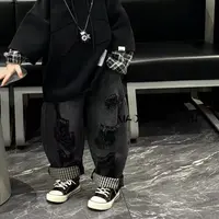 儿童拼接做旧牛仔裤韩版男童2025秋冬潮洋气宽松童装百搭C27380