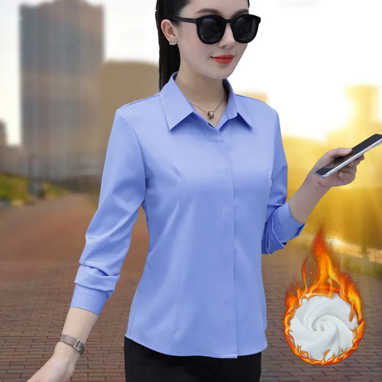 加绒衬衫女长袖冬季新款气质修身百搭工装正装工作服面试职业衬衣