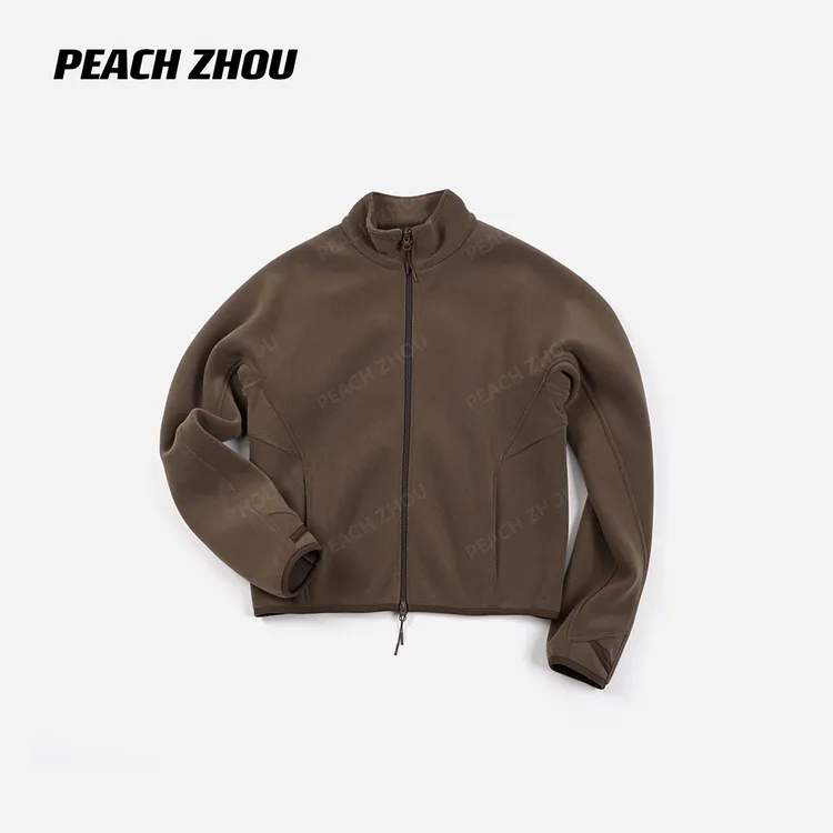 『PEACHZHOU』摇粒绒干练利落合身立领拉链外套休闲通勤短款夹克女