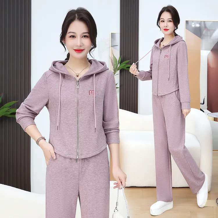 休闲春秋款气质连帽开衫运动女装卫衣两件套韩版显瘦直筒裤套装潮