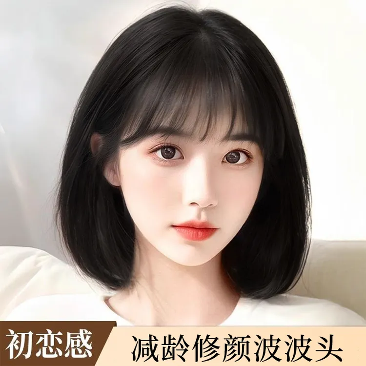 假发女短发减龄波波头黑色Lolita齐刘海bobo头仿全真人发全头套式