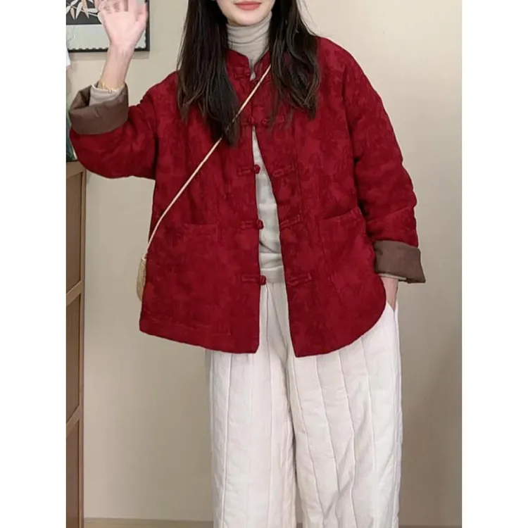 新中式国风唐装独特超好看本命年红色立领盘扣外套女2024秋冬新款