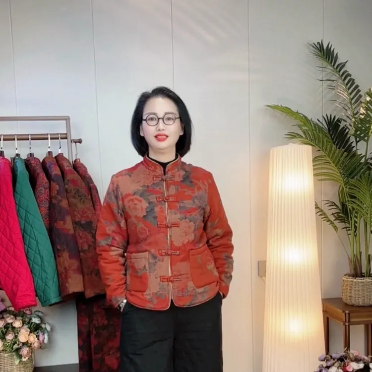 <镶边棉衣1>盘扣立领厚款棉衣棉服短款棉袄外套优雅妈妈装3499