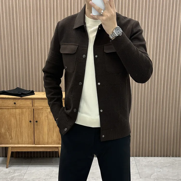 针织衫开衫外套男秋季2025年新款潮牌休闲高端男士翻领夹克80605