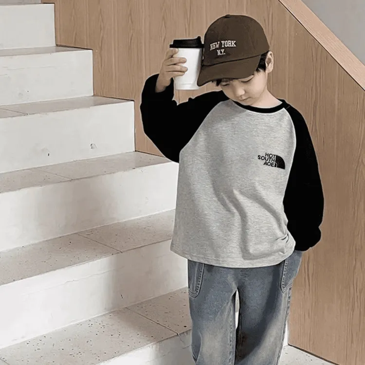 2025秋裤款系字母T恤韩版儿童通用休闲长袖印花卫衣吸汗打底衫