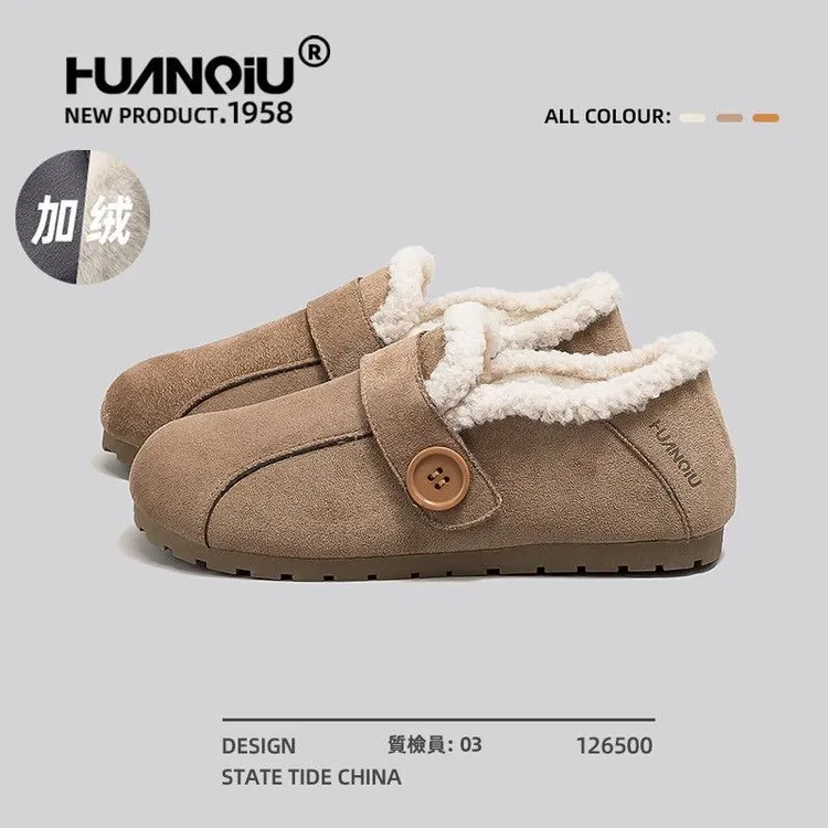 环球春季外穿加厚棉鞋一脚蹬加绒勃肯鞋女款新款防寒保暖雪地靴女