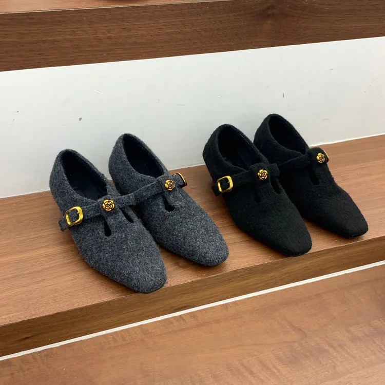 6cm！灰色深口棉鞋内增高毛毛鞋复古一脚蹬黑色单鞋秋冬加绒玛丽