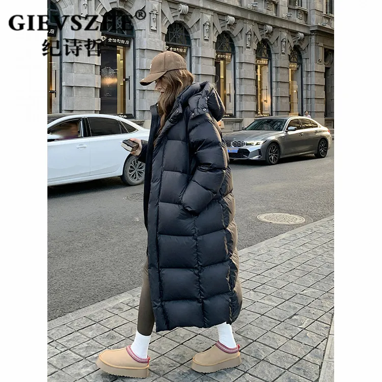 纪诗哲长款羽绒服女90白鹅绒过膝2025冬新款情侣宽松加厚显瘦外套