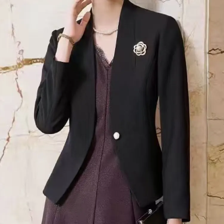 2025秋季新款西装外套无领修身女士高级感职业时尚衣服上衣黑色