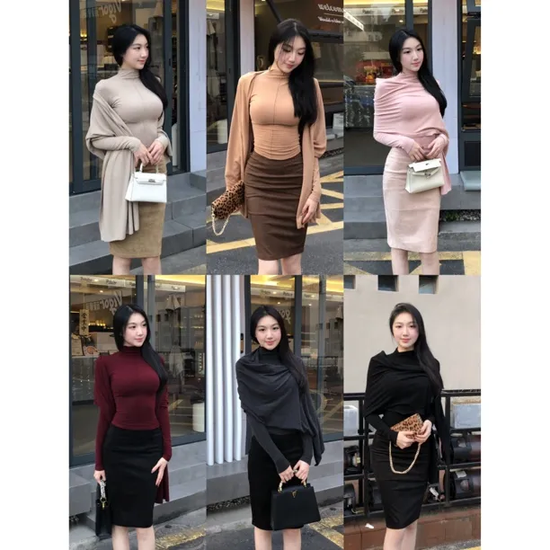 希野逸儿【智性美人】披肩针织衫套装高领气质厚实保暖上衣两件套女