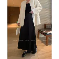 现货2722D大婉酱微胖定制【银月裙】高级感高腰缎面垂感A字半身裙女