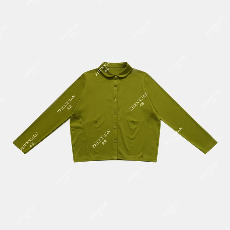6099-开衫宽松型长袖POLO领常规优雅风单排扣文艺风打底衫