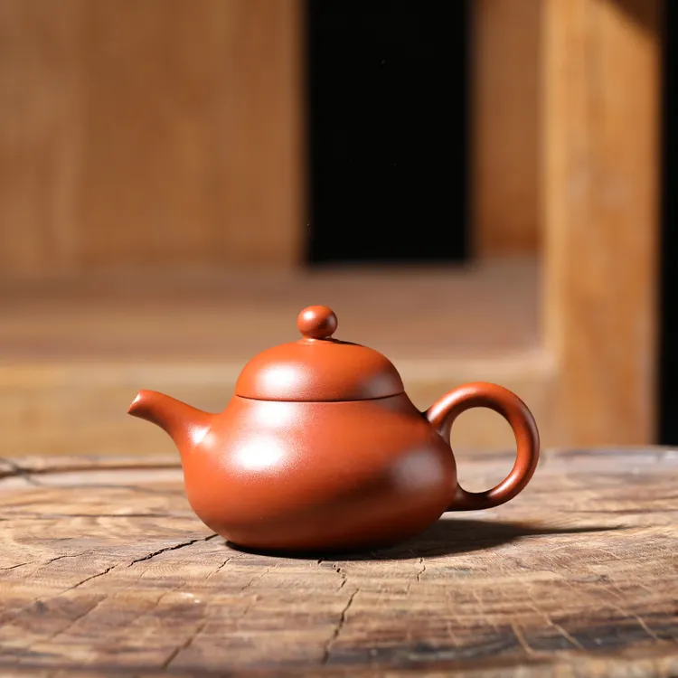 潮州原矿朱泥小容量半手工紫砂壶陈丽苗矮梨壶130毫升茶具红泥