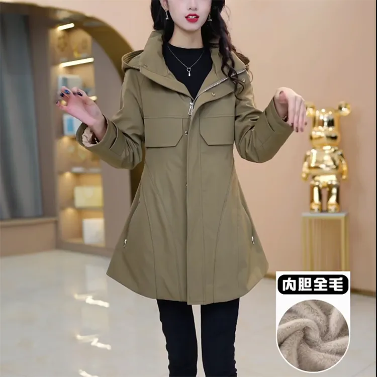 冬季加厚百搭绿卡其色保暖外套时尚大气显瘦修饰身型气质百搭外套