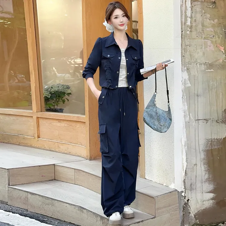 时尚休闲工装风套装女2025秋季新款小个子宽松显瘦气质减龄两件套