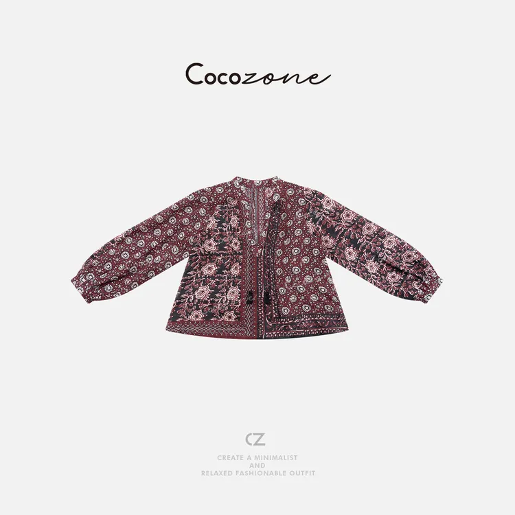 COCO ZONE 刘一一【100苎麻】新款复古小众拼色女印花衬衫CD2A0732