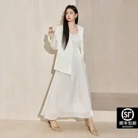 蓝语大码女装轻奢高级感缎面无领西装外套气质流光收腰连衣裙套装
