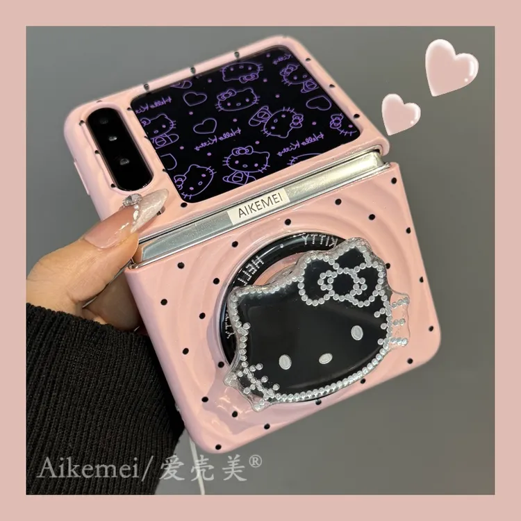 适用华为purax折叠屏手机壳粉色波点pocket2蝴蝶结kt猫磁吸支架女