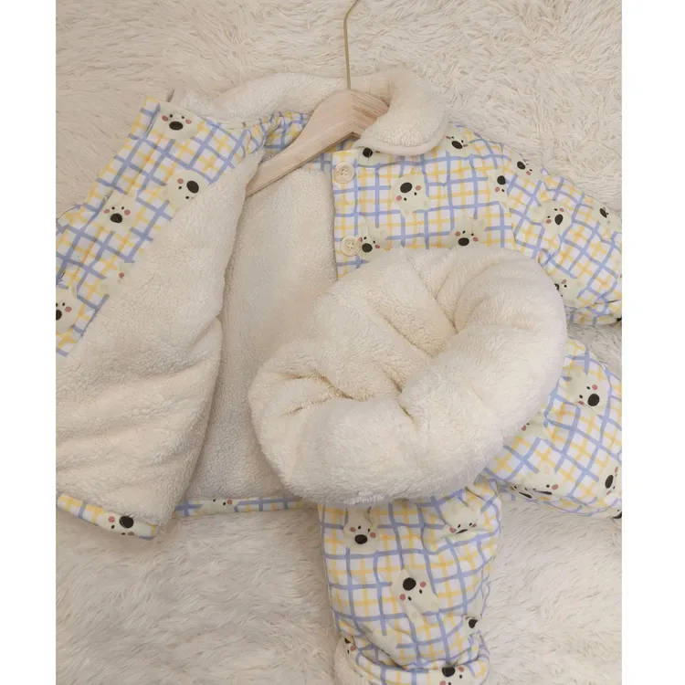 冬季卡通风家居服套装毛绒棉衣百搭男童童装女宝韩版保暖