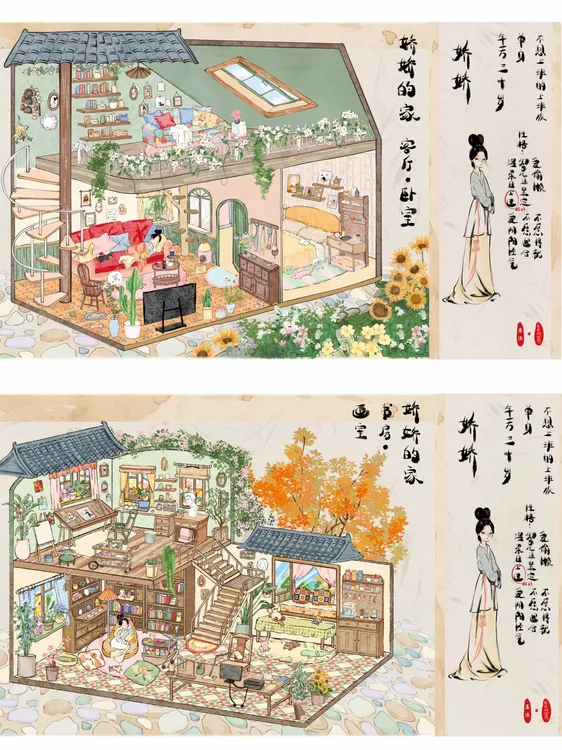 米沫MIMO 水墨中式风造景贴纸-3.0娇娇的家（特油亮膜）