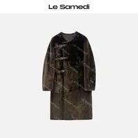 Le Samedi马油叶儿【看展美丽奴】限量皮毛一体轻奢皮袢长外套