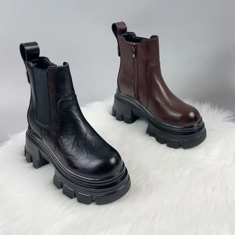 欧货真皮10cm厚底马丁靴女2025新款秋冬季英伦风切尔西烟筒靴短靴