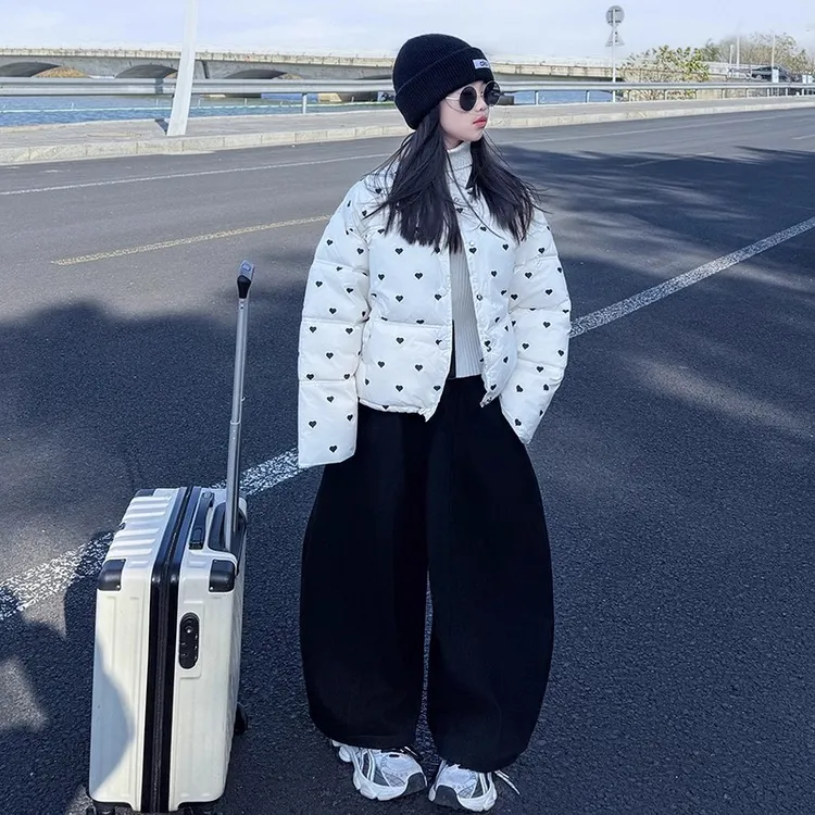 女童棉服冬季2025新款女孩夹棉加厚爱心棉衣外套儿童冬装棉袄洋气