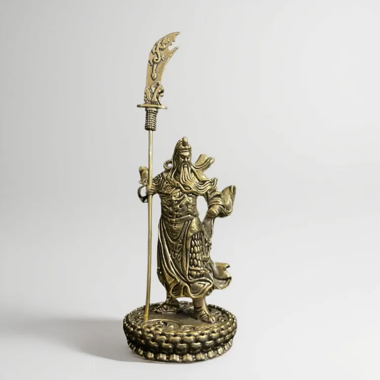 泉道舍黄铜关公关二爷居家桌面装饰老物件关羽武将铜摆件纯铜工艺